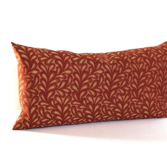 Lumbar Pillow Cover Brick Red Gold Leaf Vine by couchdwellers