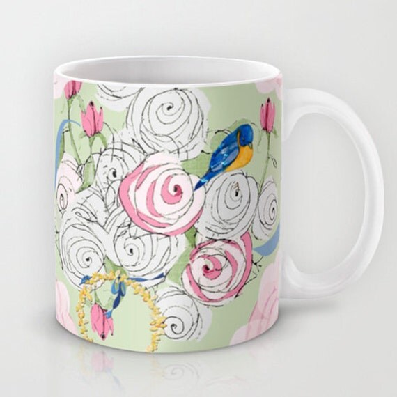 shabby chic bluebirds and roses mugs by frenchscript on etsy shabby chic bluebirds and roses mugs by frenchscript on etsy
