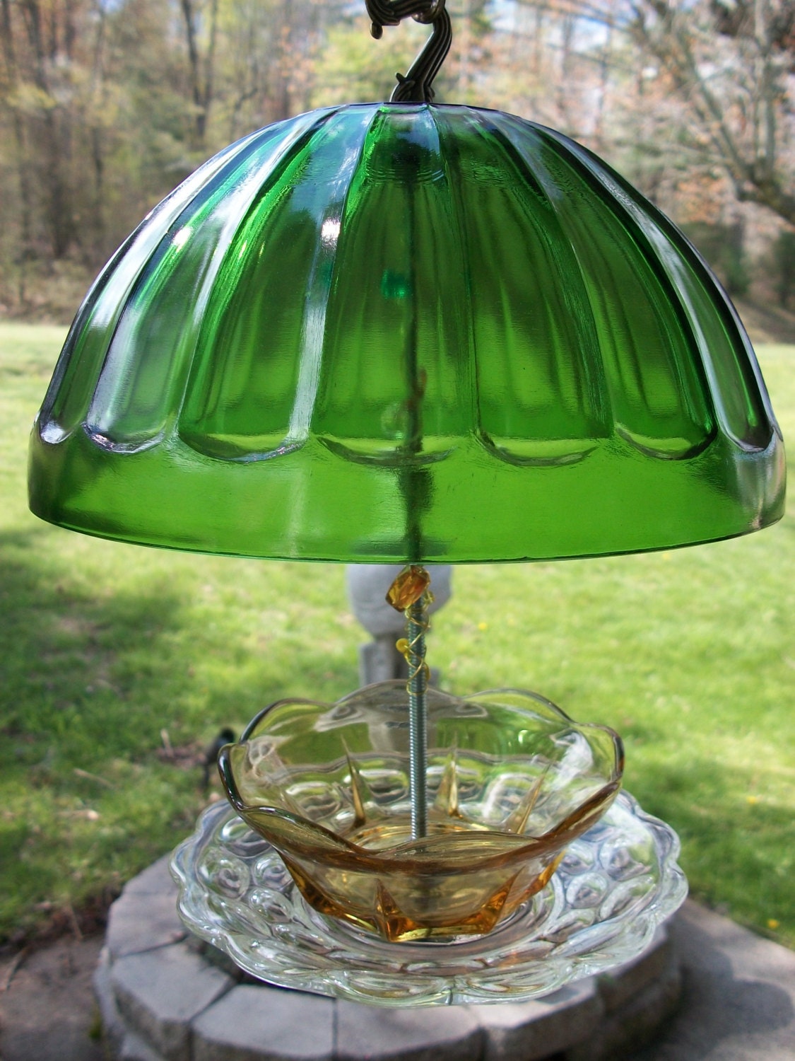 Upcycled Vintage Glass Hanging Bird Feeder By Cranberryacre