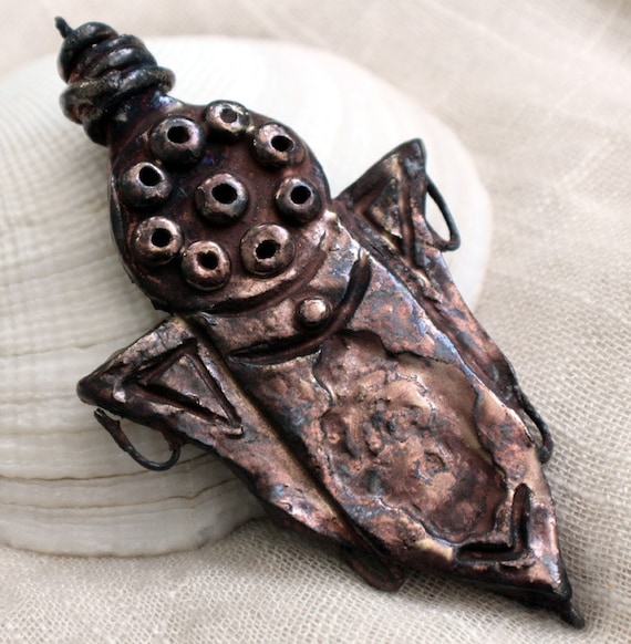 Raku Steampunk Rivet and Filigree Necklace Connector