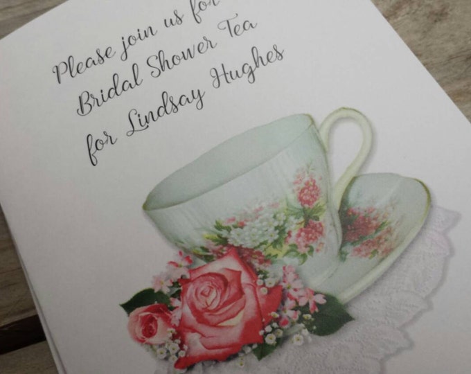 Personalized Pretty in Pink Rose Tea Invitations Thank You Cards Note Cards for Birthday Bridal Shower Wedding Anniversary Party