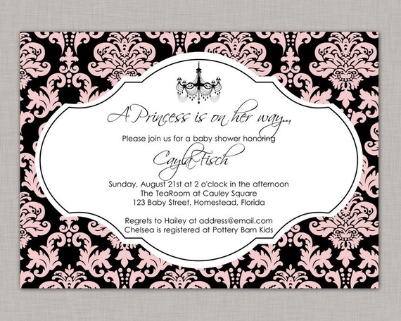 Girl Baby Shower Invitation, Princess, Damask, Elegant, Printable Il_570xn