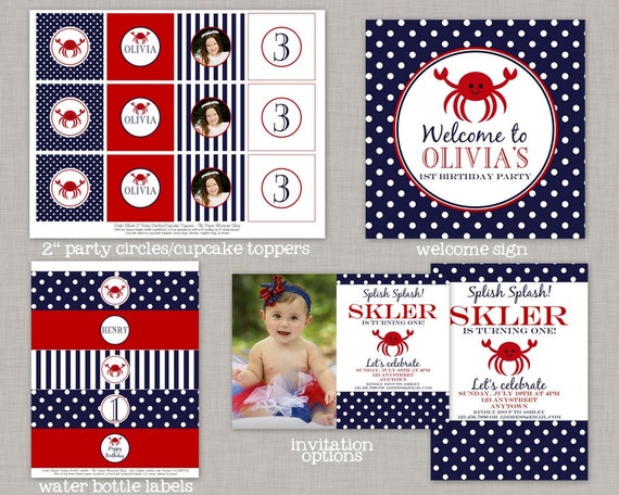 Crab Birthday Party, Crab Birthday Decorations, Crab Birthday, Crab Party, First Birthday Party, Under the Sea Party, Ocean, Printable Party Il_570xn