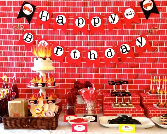 Firetruck Birthday, Firetruck Birthday Decorations, Firetruck Party, Printable Il_570xn