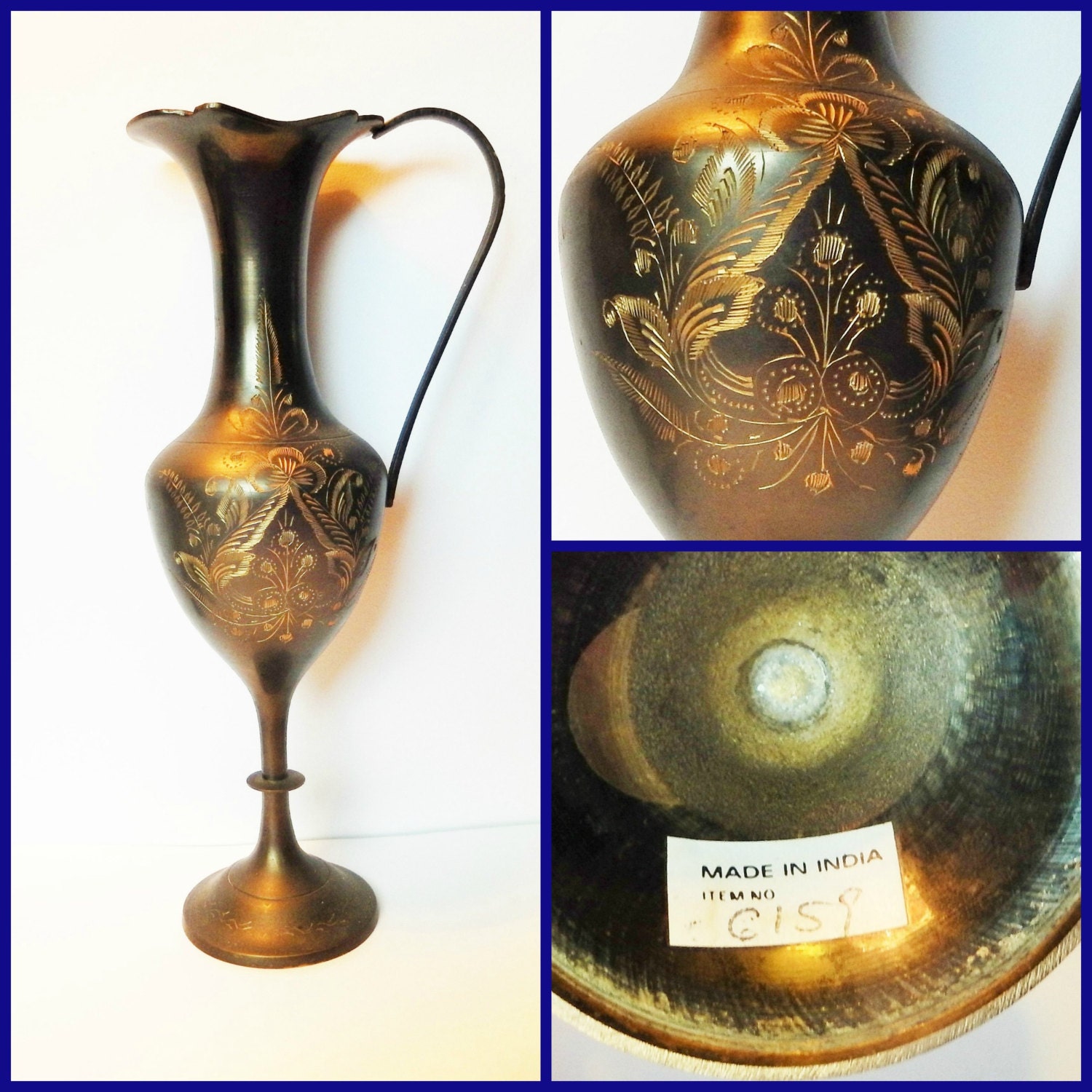 Vintage Brass ornate vase made in India by MyHighStreetBoutique