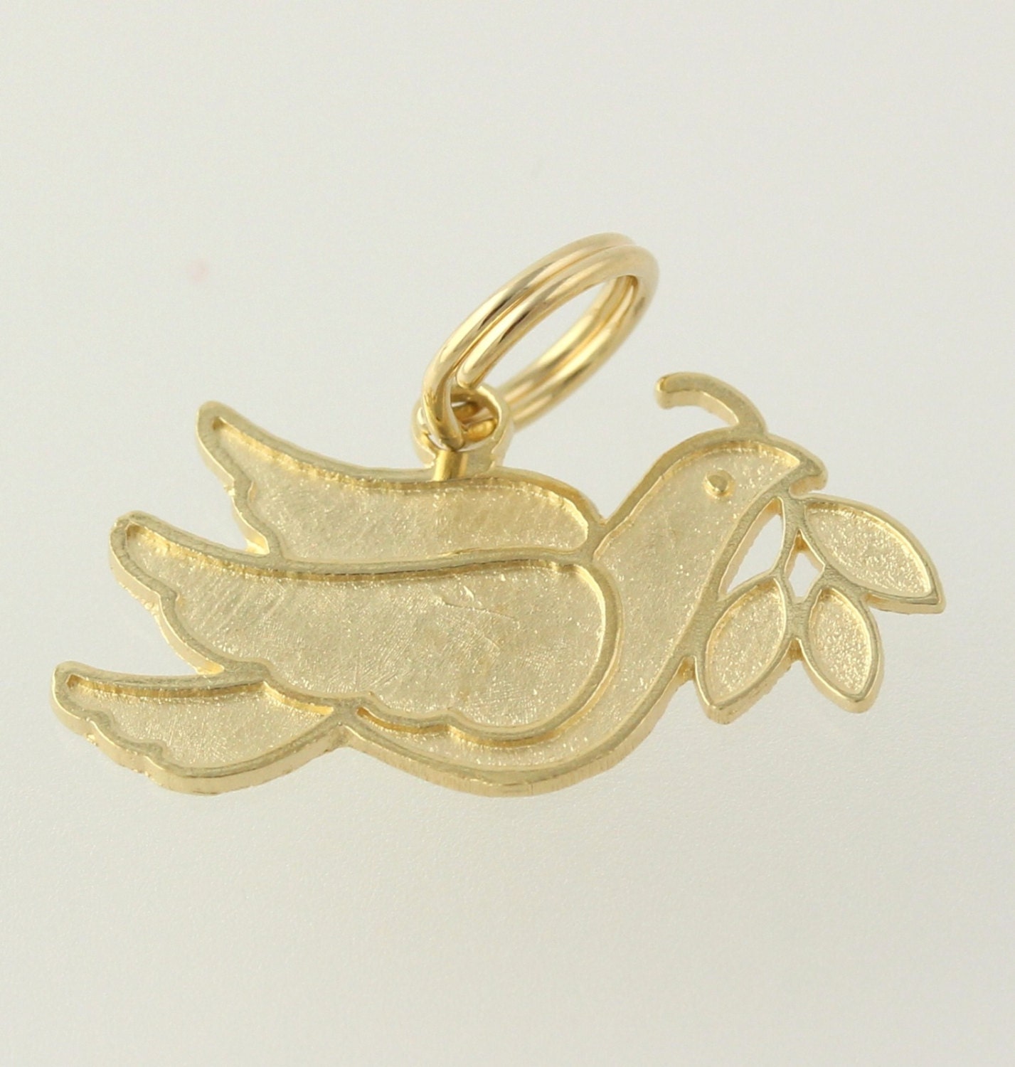 Peace Dove Charm Pendant Solid 14k Yellow Gold Religious
