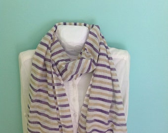 Scarf Scarves & Wraps-Cotton gauze striped scarf beige Khaki Purple and white-women's Handwoven Cotton Ethiopian scarf- spring summer shawl