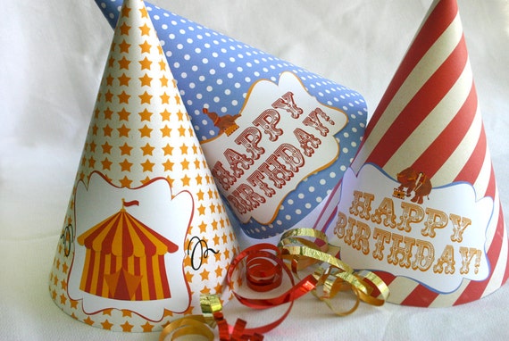 Party Hats Vintage Circus - INSTANT DOWNLOAD - Printable Birthday Carnival, Party Decorations, Template, Decor by Sassaby Parties Il_570xn