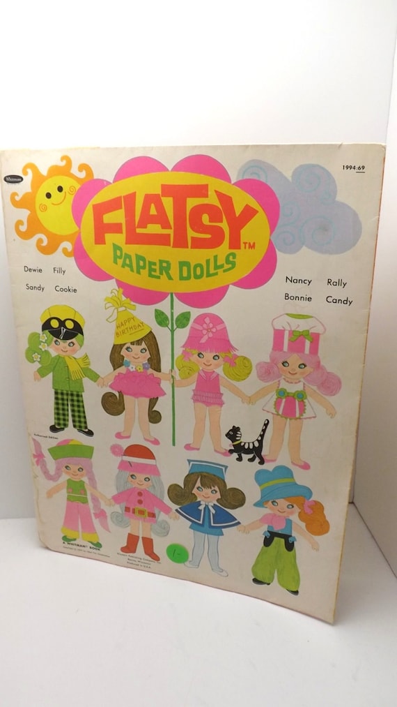 1970 Flatsy Paper Dolls antique toys book for girls cut out