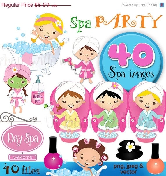 Spa Party Day 40 Piece Clip Art Set In Premium Quality Spa Party Day 40 Piece Clip Art Set In Premium Quality