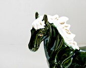 Beautiful vintage green white ceramic horse antique retro avocado green porcelain horse made in Japan