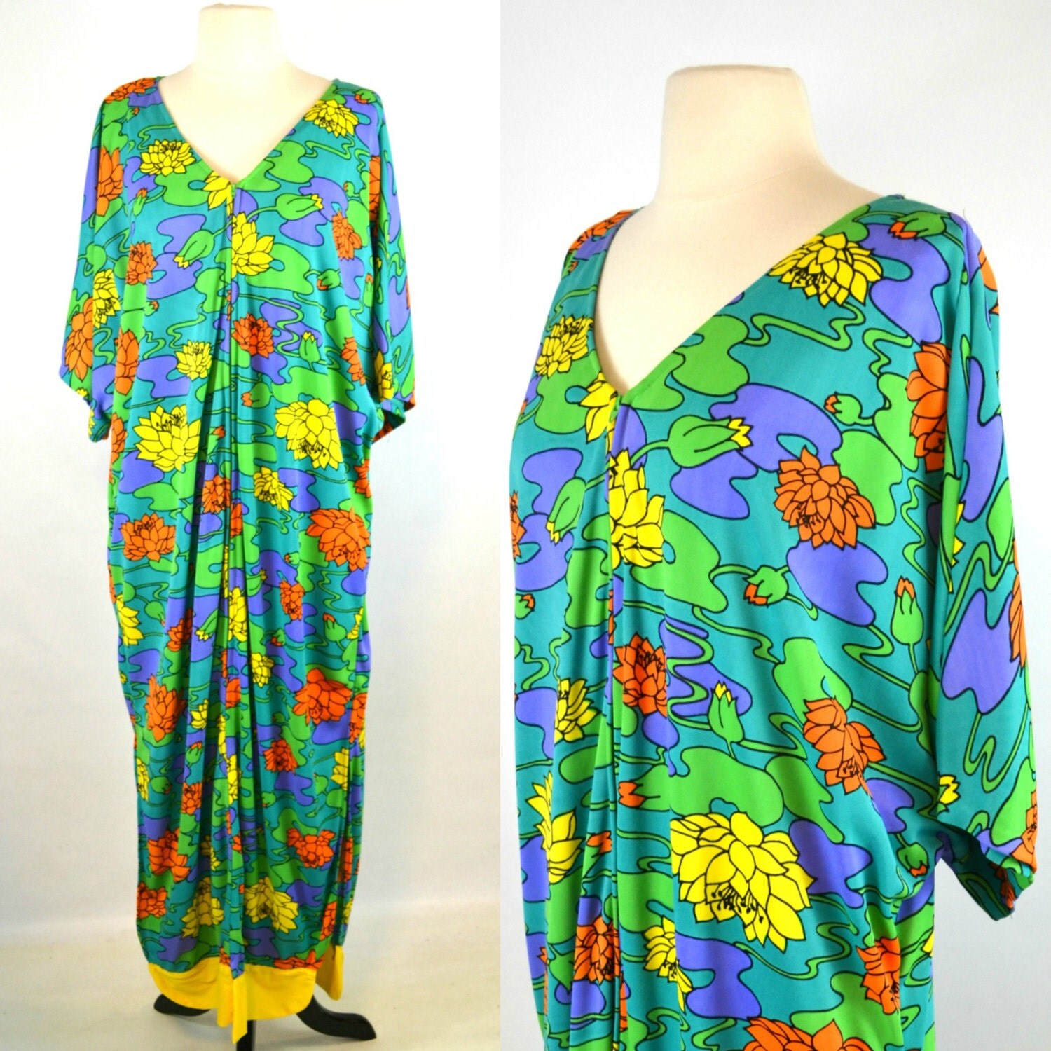 1960s Water Lily Flower Muu-Muu Dress by Perfection Fit by