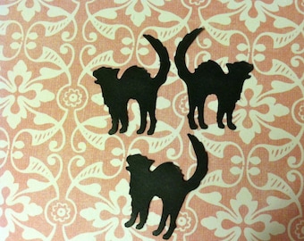 25 Scary BLACK CATS Hand Punched Halloween Die Cuts, Halloween Confetti, scrapbooking, cards, embellish