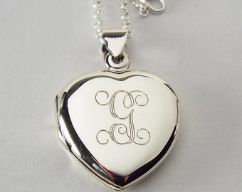 Custom Engraved Locket Personalized Sterling Silver Heart Locket 3/4 Inch - Hand Engraved
