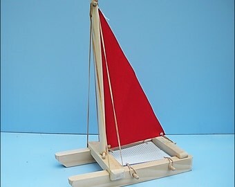 SAILBOAT Red, Toy Sailboat, Wood Toy Boat, Pool Toy, Wooden Toy, Easter Gift Toy, Catamaran, Sailboat, Wood Sailboat, Boat, Wooden Boat