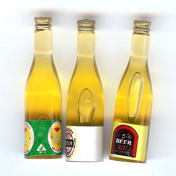 Items similar to ONE - Plastic BEER BOTTLE With Paper Label. Miniature