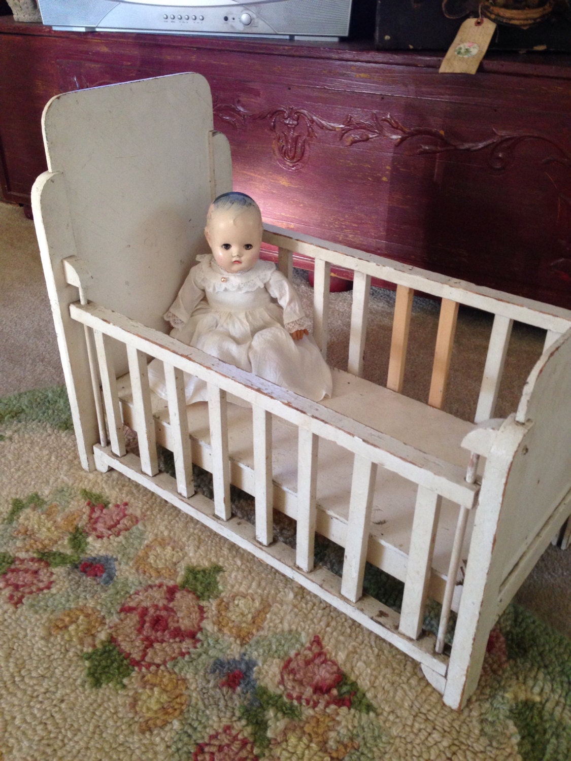 vintage baby doll crib large wood rustic and totally by