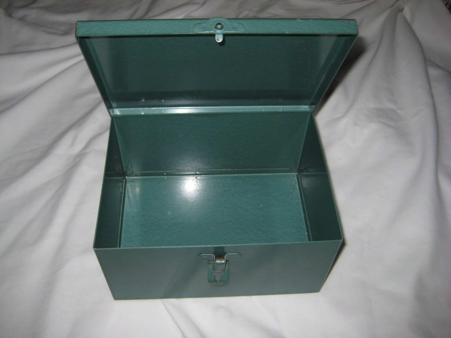 Vintage Green Metal Storage Security Keepsake Box Organizer Haute Juice