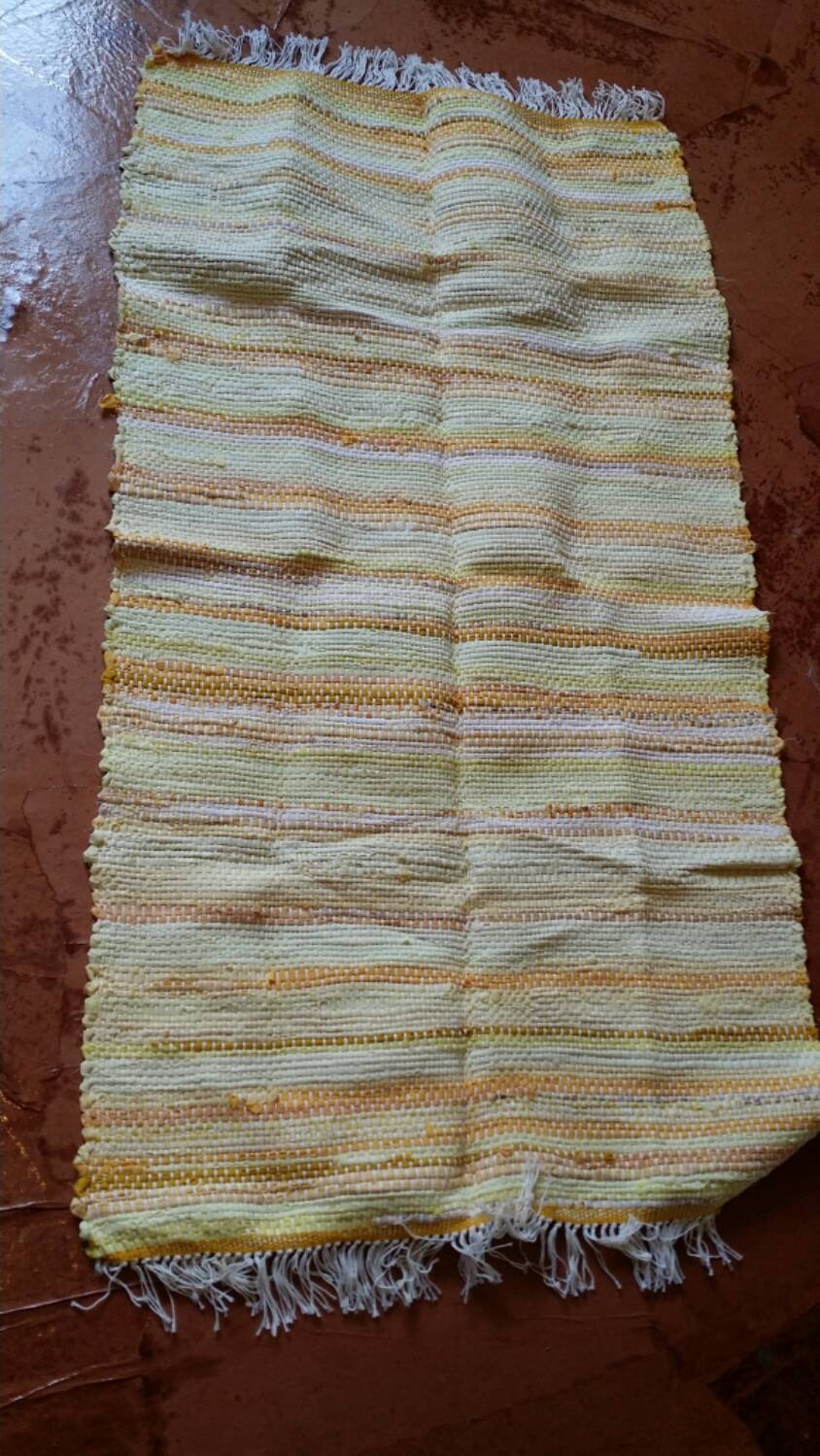 Yellow Ray of Sunshine Handwoven Rag Rug Mat by JessieMayDesigns