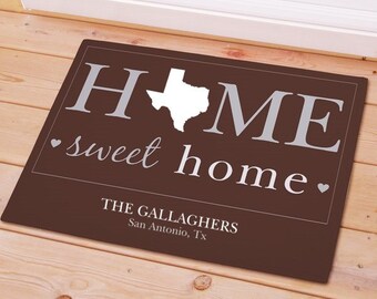 Personalized State Home Sweet Welcome Doormat Door Mat Grey Brown House warming All States Texas Florida Ohio Georgia Michigan Alabama NY