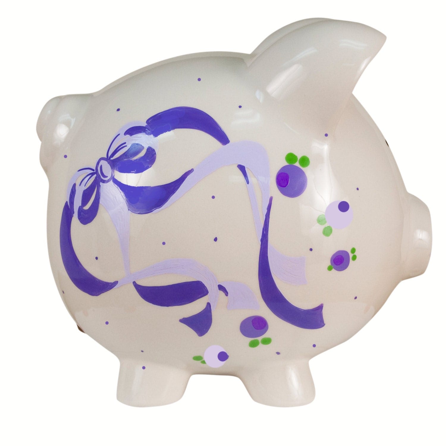 Hand Painted Personalized Piggy Bank with Lavender Bow Design