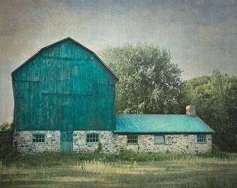 Barn Photography, Country Picture, Farm Artwork, Farmhouse Decor, Rustic Wall Art, Blue and Green Photograph, Ontario Landscape Photo