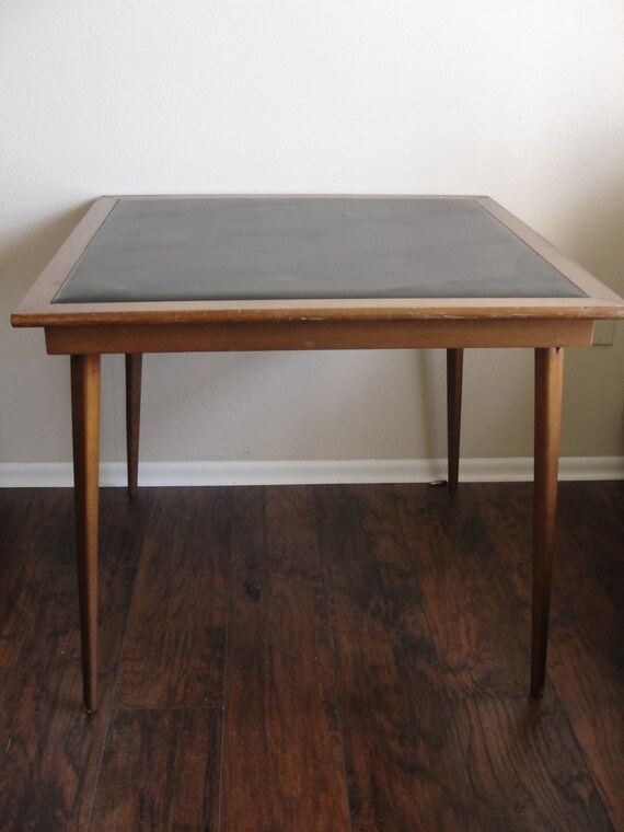 Vintage Mid Century Modern Wood and Black Vinyl Cosco Folding