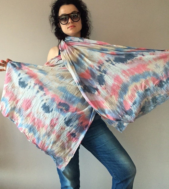 Ombre Pink Orange Pastel Blue Indigo Scarf by
