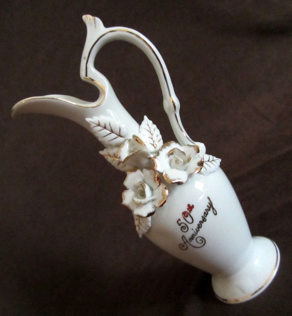 Porcelain Anniversary Gifts
 50th Anniversary Gift White Porcelain Rose Encrusted Ewer
