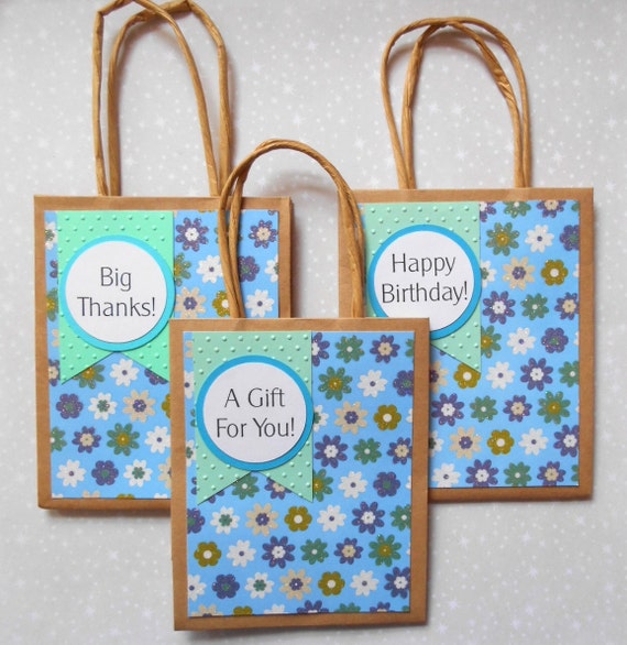 Items similar to Mini Gift Bag, Bright Blue Flowers Set of 3 on Etsy