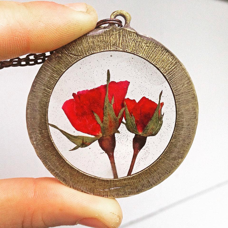 Two Red Roses Preserved in Clear Resin Enclosed in by dandydigs