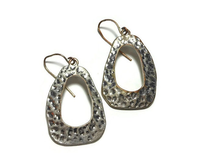 FREE SHIPPING Hammered earrings, silver plated, handmade circa 1970s silver over copper with french wires