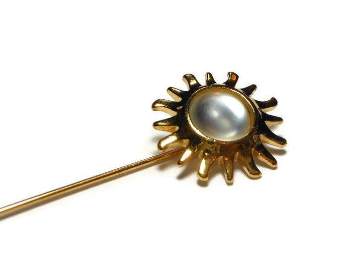 Avon Smithsonian stickpin, signed stickpin, hat pin, lapel pin, sunburst, moonstone style made by Avon for the Smithsonian museum