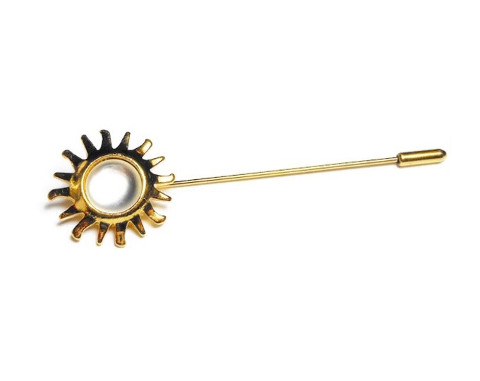 Avon Smithsonian stickpin, signed stickpin, hat pin, lapel pin, sunburst, moonstone style made by Avon for the Smithsonian museum