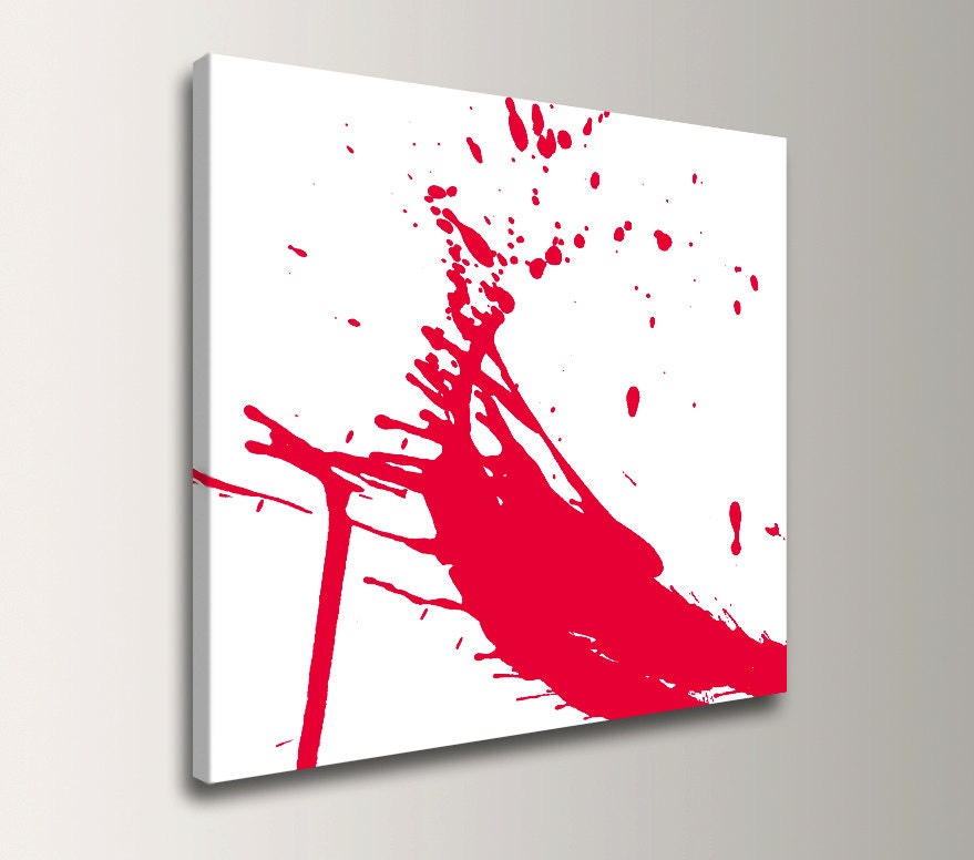 Red and White Art Canvas Print Paint Splat Abstract Wall