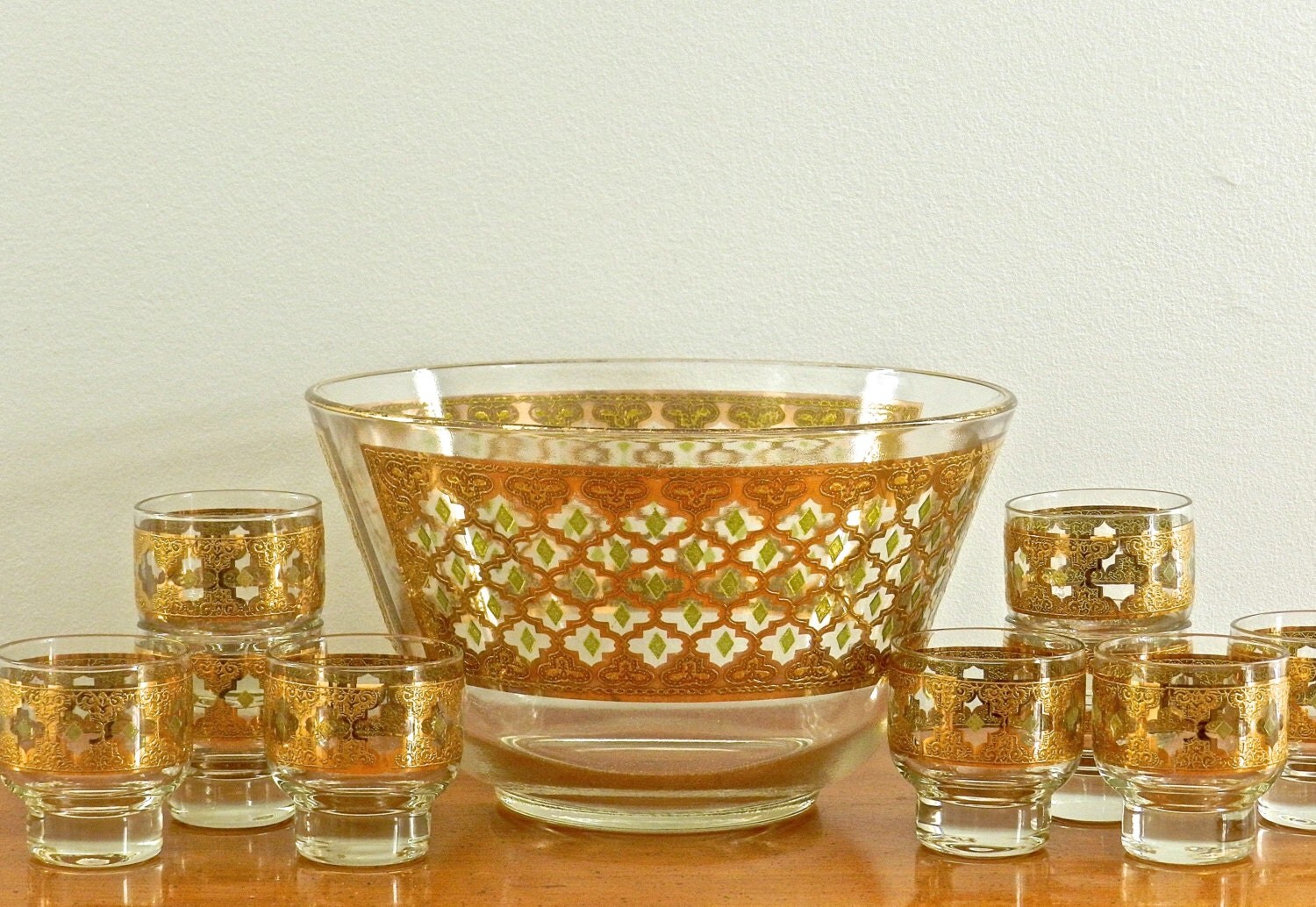 SALE Vintage Punch Bowl Set Culver Valencia Cocktail Set Small