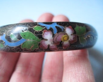 Vintage Cloisonne Floral Bangle Bracelet
