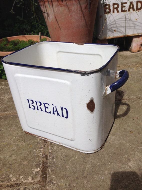 Vintage enamel bread bin enamel container enamelware storage