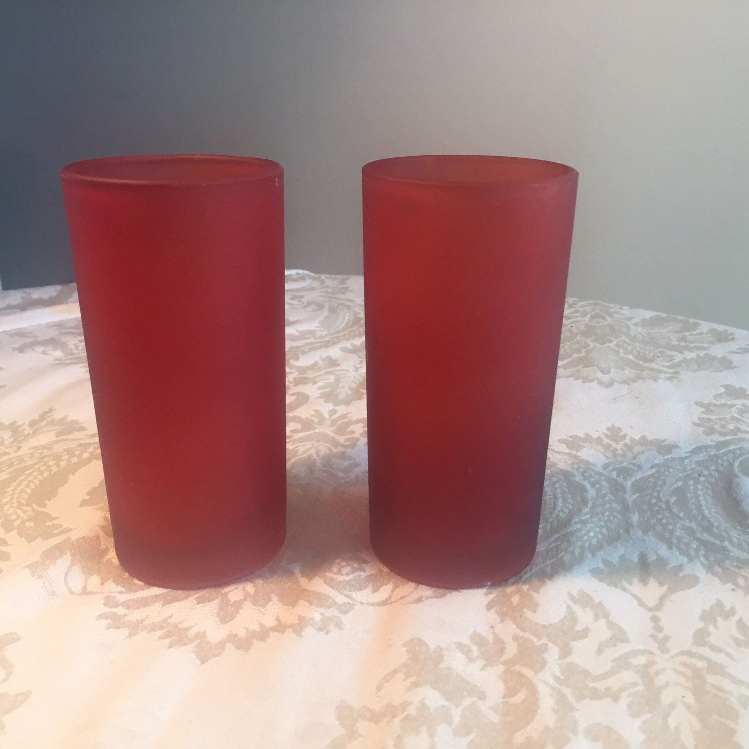 Red Frosted Cocktail Glasses Vintage Glass Juice Tumblers 