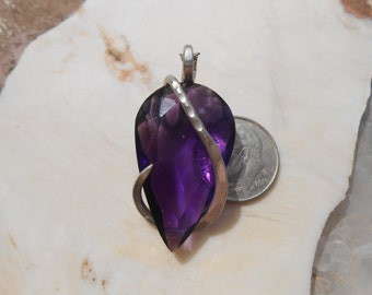 Faceted Amytheist Quartz Silver Wrapped Pendant