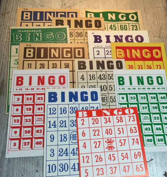 12 Bingo Cards Mixed / Vintage Assorted Blue Tan by TheBrownPear