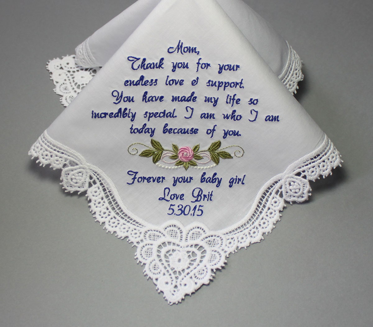 Wedding Handkerchief Embroidered to Mother of