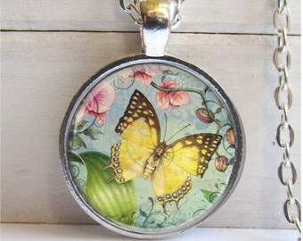 Butterfly Pendant, Altered Art Collage, Butterfly Necklace, Butterfly Jewelry