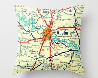 Texas Pillow Cover, Fixer Upper Pillow, Custom Texas Pillow, Fixer Upper Decor Texas Gift TX Vintage Texas Map Austin Dallas Throw Pillow