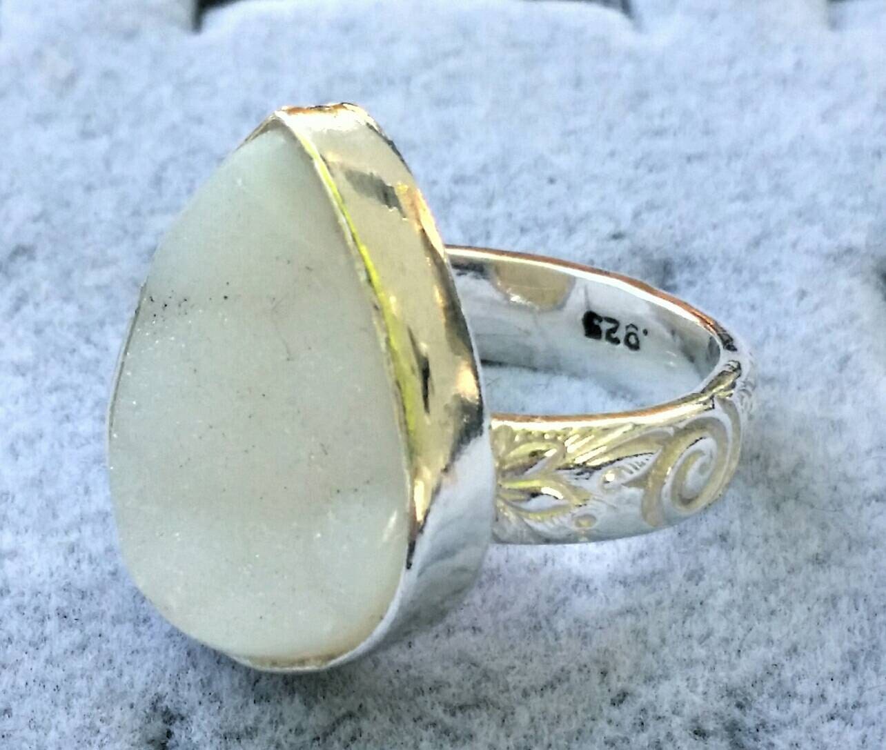 druzy drusy quartz ring silver sterling thick band ring