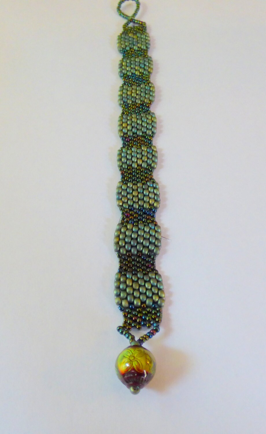 Handstitched Peyote Beaded Bracelet with Color Changing Clasp