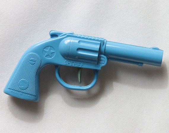 Vintage Pyro Clicker Toy Gun 1950's Blue Plastic Sheriff