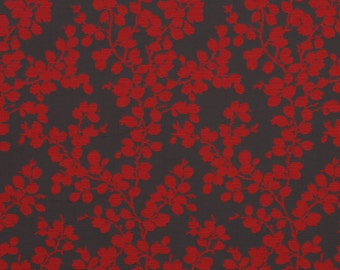 Red Grey Floral Upholstery Fabric for Furniture - Bright Red Throw Pillow Covers with Leaves - Upholstered Headboard - Red Grey Home Decor