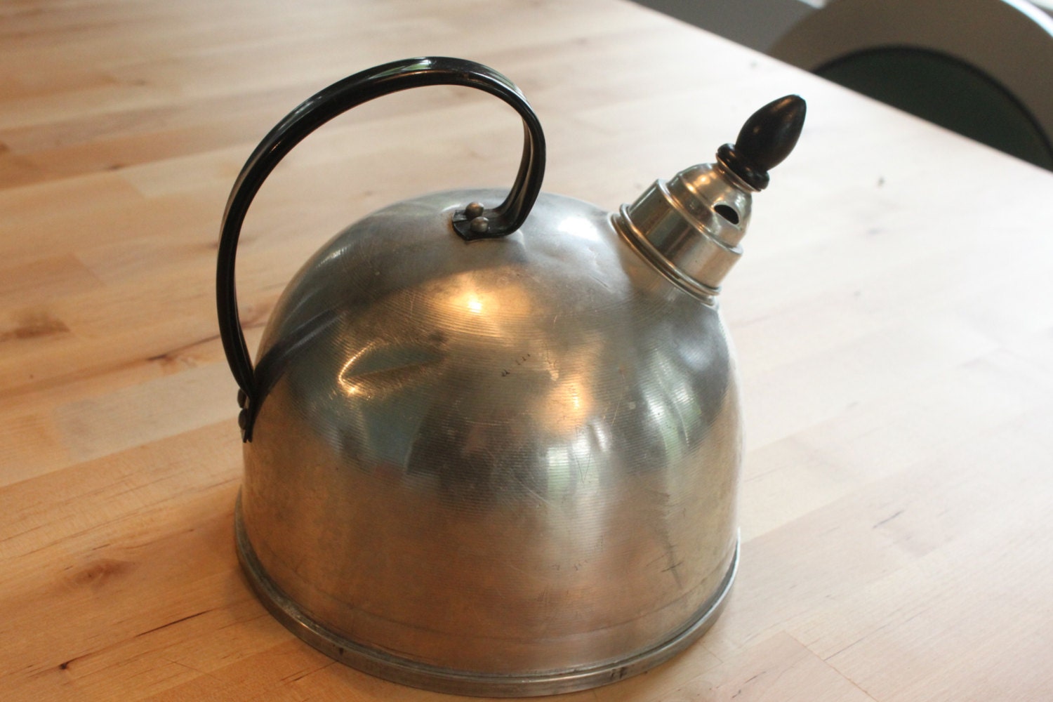 1950s Whistling Tea Kettle Comet Brand Aluminum with Black