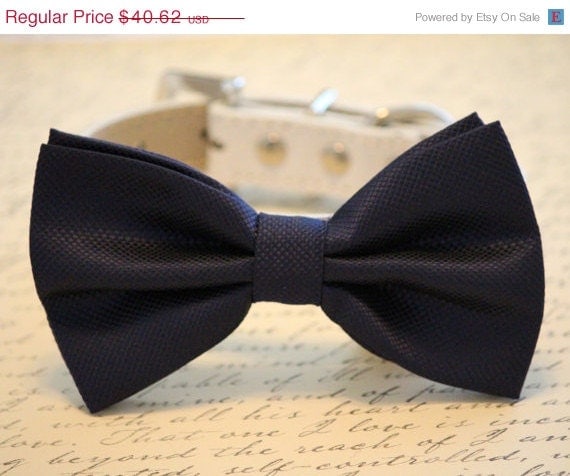 Navy Dog Bow Tie with high quality white leather by LADogStore